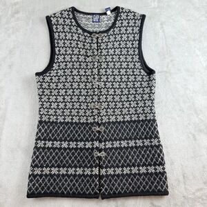 Vintage Gap Sweater Vest Large Black White Fair Isle Nordic Wool Sleeveless Y2K